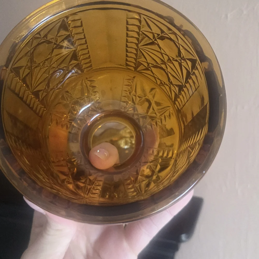 Vintage Indiana Glass Amber Stars & Bars Fairy Lamp